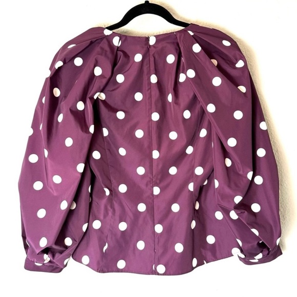 Zara Purple Polkadot Puff Sleeve Square Neck Taffeta Blouse Size Medium - Picture 2 of 4